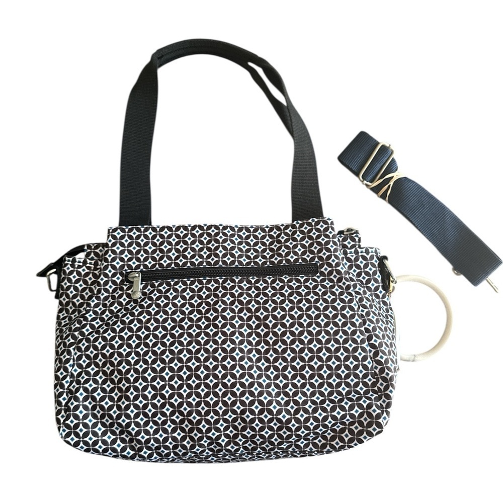 Kipling Black Multi Geo Print Shoulder or Crossbody Nylon Bag with Monkey Charm - Picture 15 of 16